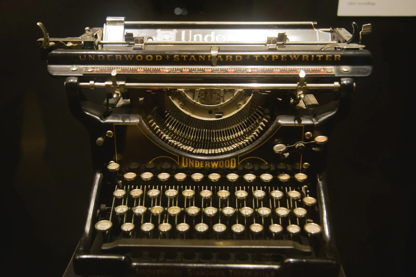 An antique Underwood Standard typewriter on display: a simple mechanical tool that still does its one job exactly right.